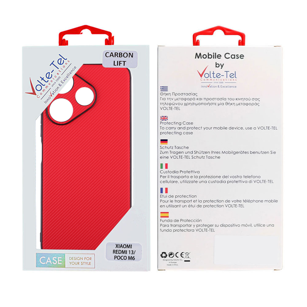VOLTE-TEL CARBON LIFT ΘΗΚΗ XIAOMI REDMI 13/ POCO M6 4G 6,79in FULL CAMERA PROTECTION RED - Image 2