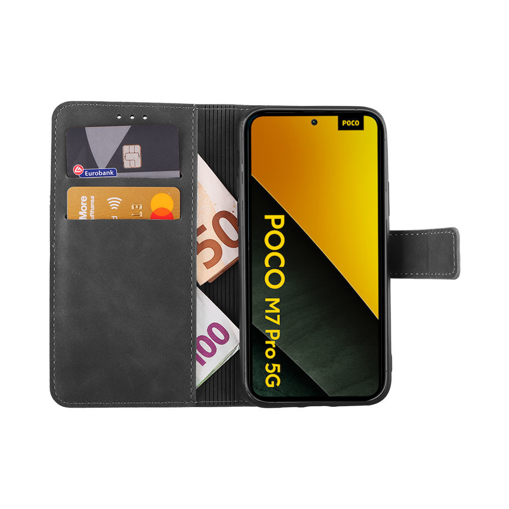 LIME ESSENTIAL ΘΗΚΗ XIAOMI POCO M7 PRO 5G 6.67in MAGNET BOOK STAND CLIP GREY - Image 5