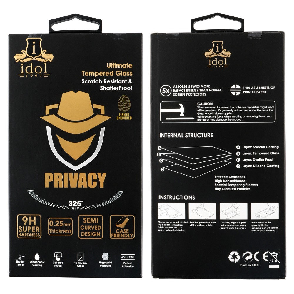IDOL 1991 PRIVACY ANTISPY TEMPERED GLASS SAMSUNG S24 PLUS 5G 6.7in 9H 0.25mm 3D SEMI CURVED EDGE GLUE FINGER UNLOCK BLACK - Image 2