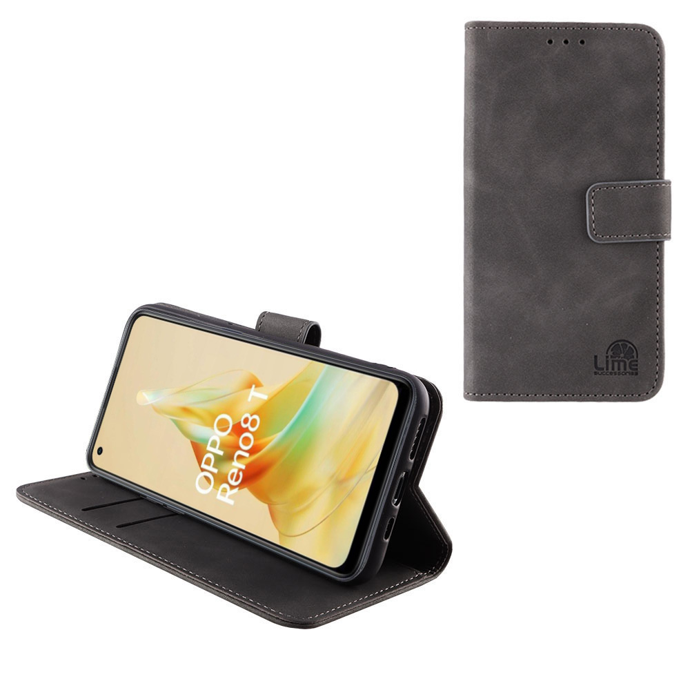 LIME ESSENTIAL ΘΗΚΗ OPPO RENO 8T 4G 6.43in MAGNET BOOK STAND CLIP GREY