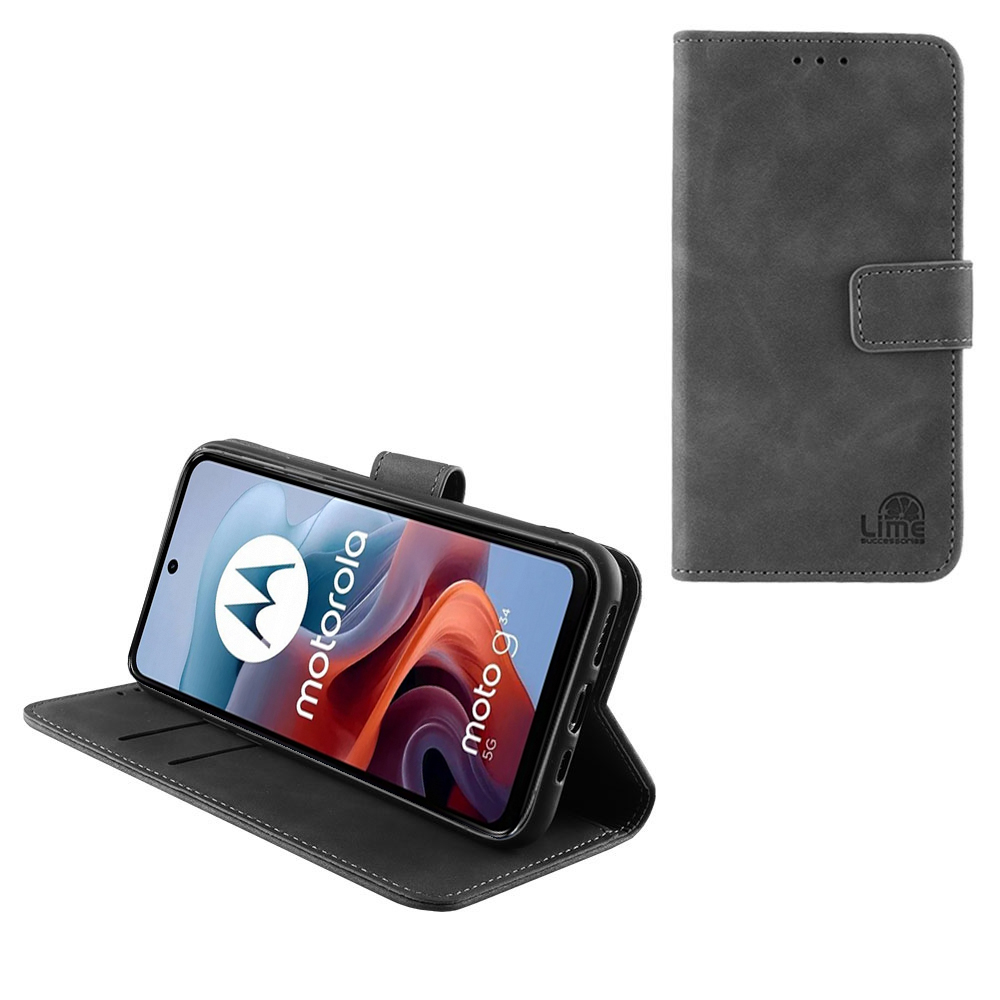 LIME ESSENTIAL ΘΗΚΗ MOTOROLA MOTO G34 5G XT2363-3 6.5in MAGNET BOOK STAND CLIP GREY