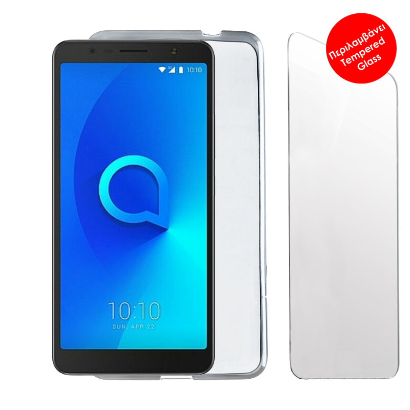VOLTE-TEL COMBO ALCATEL 3C 6.0" TEMPERED 0.30 + ΘΗΚΗ SLIMCOLOR AIR WHITE