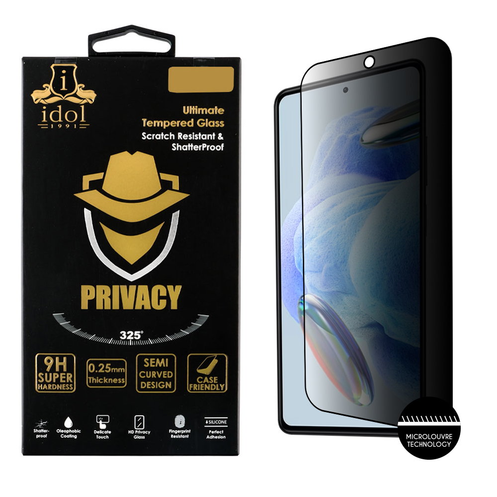 IDOL 1991 PRIVACY ANTISPY TEMPERED GLASS XIAOMI REDMI NOTE 12 PRO 5G 6.67in 9H 0.25mm SEMI CURVED FULL GLUE BLACK