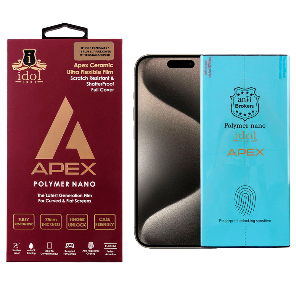 IDOL 1991 APEX POLYMER NANOTECH FILM IPHONE 15 PRO MAX / 15 PLUS 6.7in FULL COVER WITH INSTALLATION KIT