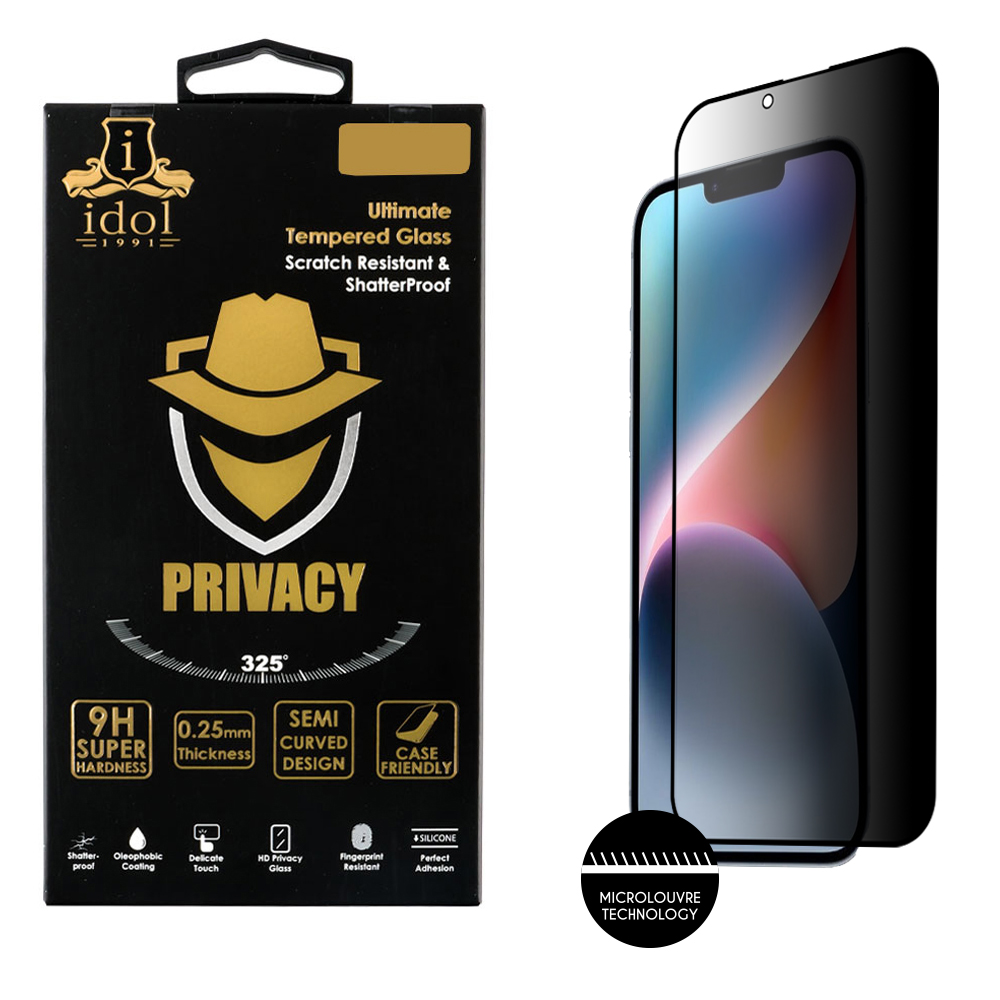 IDOL 1991 PRIVACY ANTISPY TEMPERED GLASS IPHONE 14 PLUS 6.7in 9H 0.25mm SEMI CURVED FULL GLUE BLACK