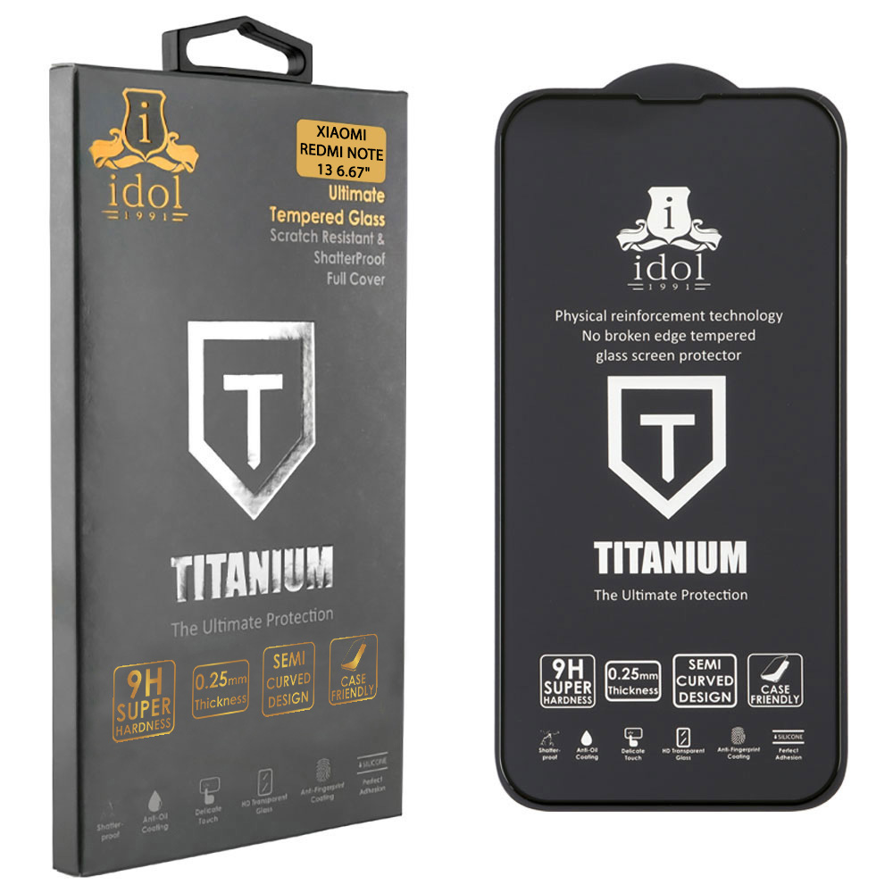 IDOL 1991 TITANIUM TEMPERED GLASS XIAOMI REDMI NOTE 13 4G 6.67in 9H 0.25mm SEMI CURVED FULL GLUE BLACK