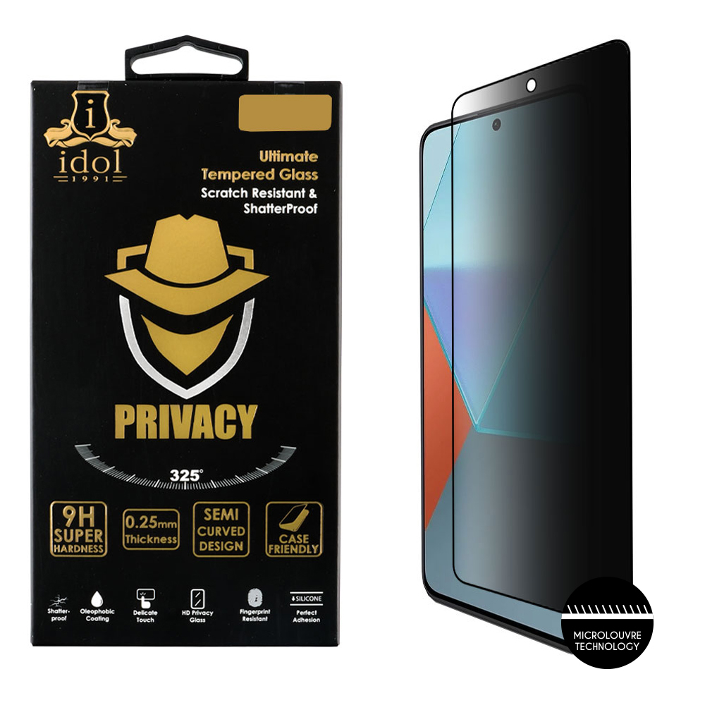 IDOL 1991 PRIVACY ANTISPY TEMPERED GLASS XIAOMI REDMI NOTE 13 PRO 4G 6.67in 9H 0.25mm SEMI CURVED FULL GLUE BLACK