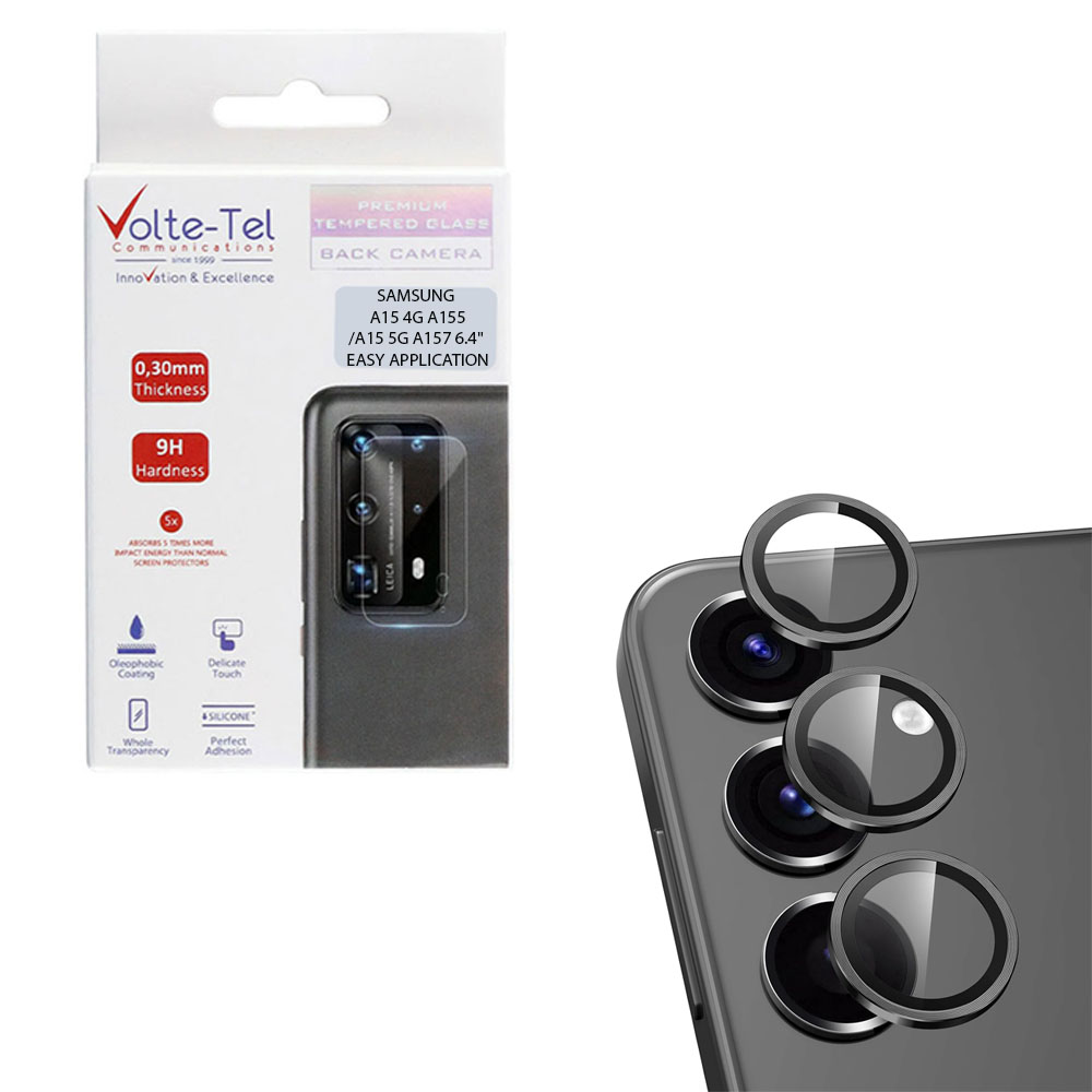 VOLTE-TEL CAMERA GLASS COVER SAMSUNG A15 4G A155/A15 5G A157 6.4in 9H 0.30MM EASY APPLICATION BLACK
