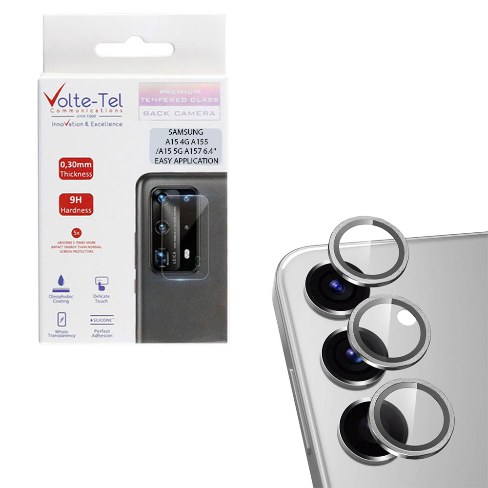 VOLTE-TEL CAMERA GLASS COVER SAMSUNG A15 4G A155/A15 5G A157 6.4in 9H 0.30MM EASY APPLICATION SILVER