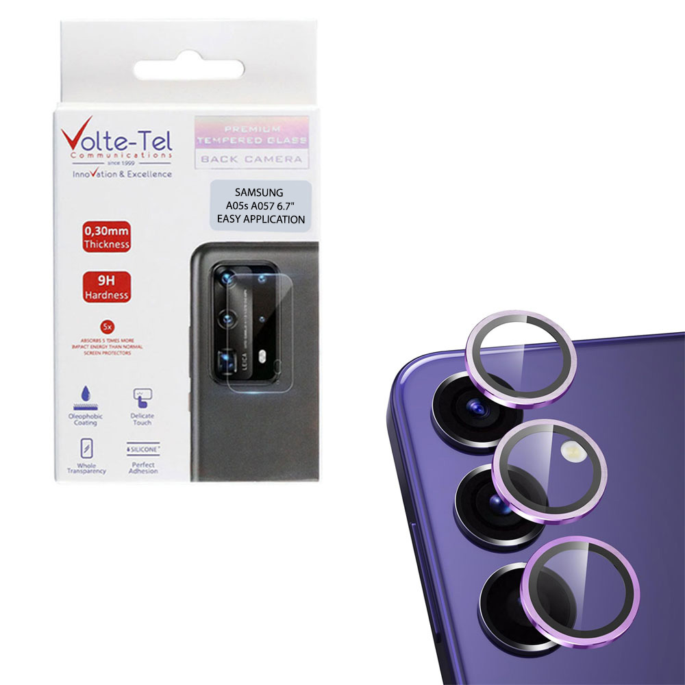 VOLTE-TEL CAMERA GLASS COVER SAMSUNG A05s 4G A057/F14 4G E145 6.7in 9H 0.30MM EASY APPLICATION PURPLE