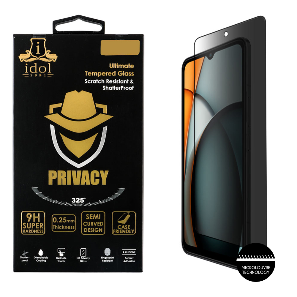 IDOL 1991 PRIVACY ANTISPY TEMPERED GLASS XIAOMI REDMI A3 4G/A3X 4G 6.71in 9H 0.25mm SEMI CURVED FULL GLUE BLACK