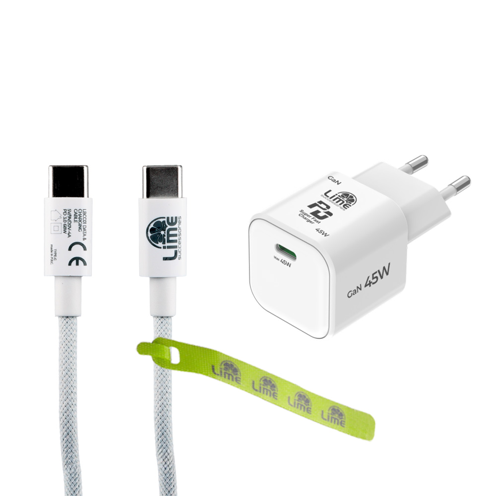 LIME TYPE C GAN PD 3.0 SUPER FAST TRAVEL QC 3.0 LGC45W 5V 4.0A /9V 4A 45W + ΦΟΡΤΙΣΗΣ-DATA LBCC01 TYPE C TO TYPE C 68W WHITE - Image 12