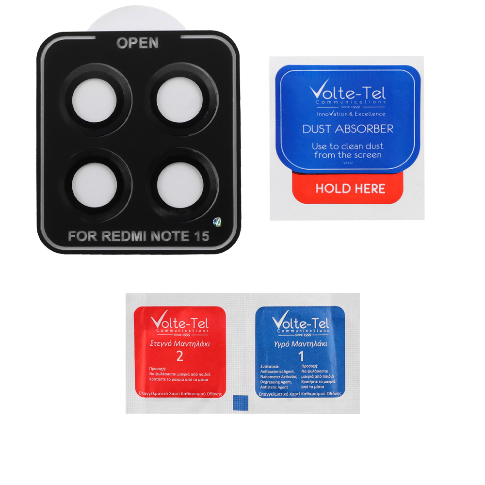 VOLTE-TEL CAMERA GLASS COVER XIAOMI REDMI NOTE 15 5G /POCO M8 5G 6.77" 9H 0.30MM EASY APPLICATION BLACK - Image 3