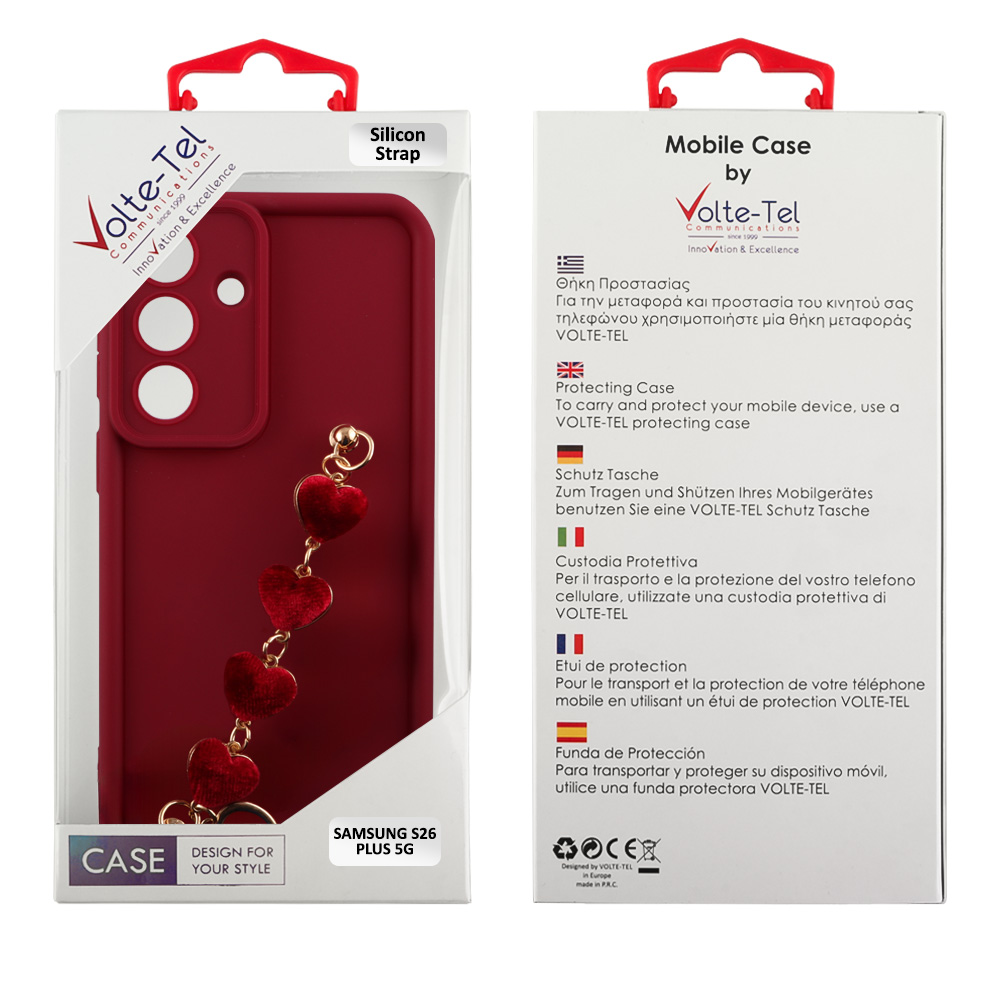 VOLTE-TEL ΘΗΚΗ SAMSUNG S26 PLUS 5G 6.7" SILICON TPU WITH STRAP FULL CAMERA PROTECTION BURGUNDY WITH RED HEARTS - Image 2