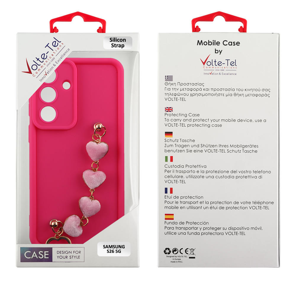 VOLTE-TEL ΘΗΚΗ SAMSUNG S26 5G 6.3" SILICON TPU WITH STRAP FULL CAMERA PROTECTION PINK WITH PINK HEARTS - Image 2