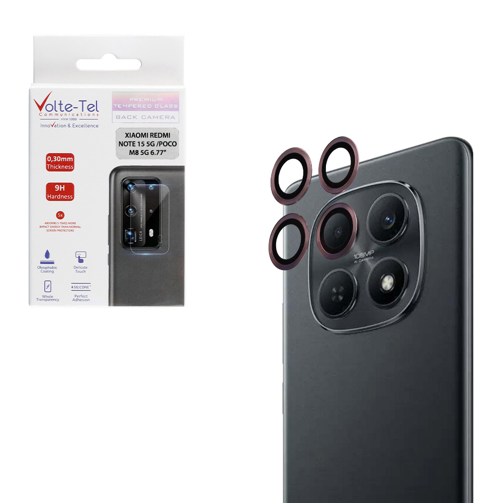 VOLTE-TEL CAMERA GLASS COVER XIAOMI REDMI NOTE 15 5G /POCO M8 5G 6.77" 9H 0.30MM EASY APPLICATION PINK