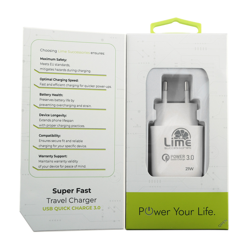 LIME USB 3.0 PD SUPER FAST TRAVEL QC 3.0 LTU22 4.0A 21W WHITE - Image 4