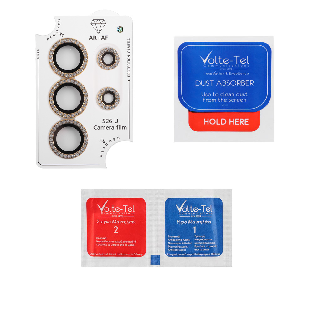 VOLTE-TEL CAMERA GLASS COVER SAMSUNG S26 ULTRA 5G 6.9" 9H 0.33MM EASY APPLICATION WITH STRASS TITANIUM GOLD - Image 3