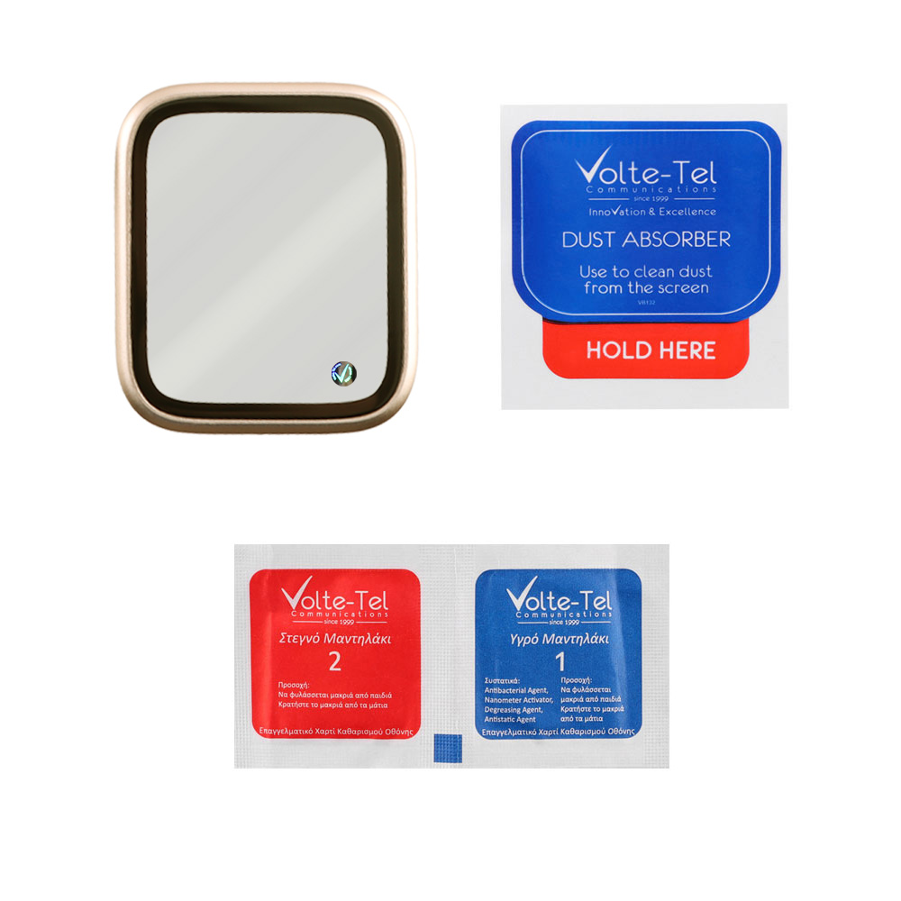 VOLTE-TEL TEMPERED GLASS APPLE WATCH 4/5/6/SE 40mm 3D CURVED ALUMINIUM 1.57" 0.30mm FULL COVER & INSTALLATION TOOL GOLD - Image 3