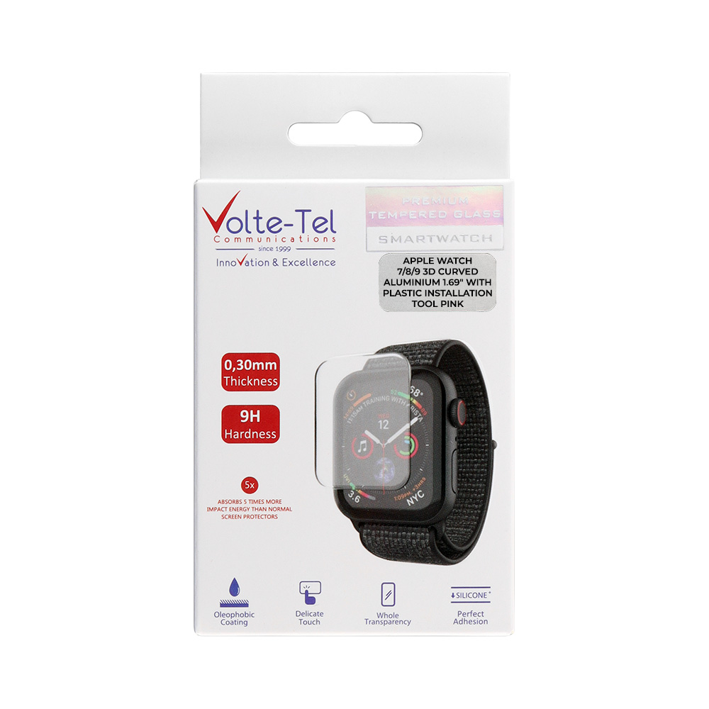 VOLTE-TEL TEMPERED GLASS APPLE WATCH 7/8/9 41mm 3D CURVED ALUMINIUM 1.69" 0.30mm FULL COVER &C INSTALLATION TOOL PINK - Image 2