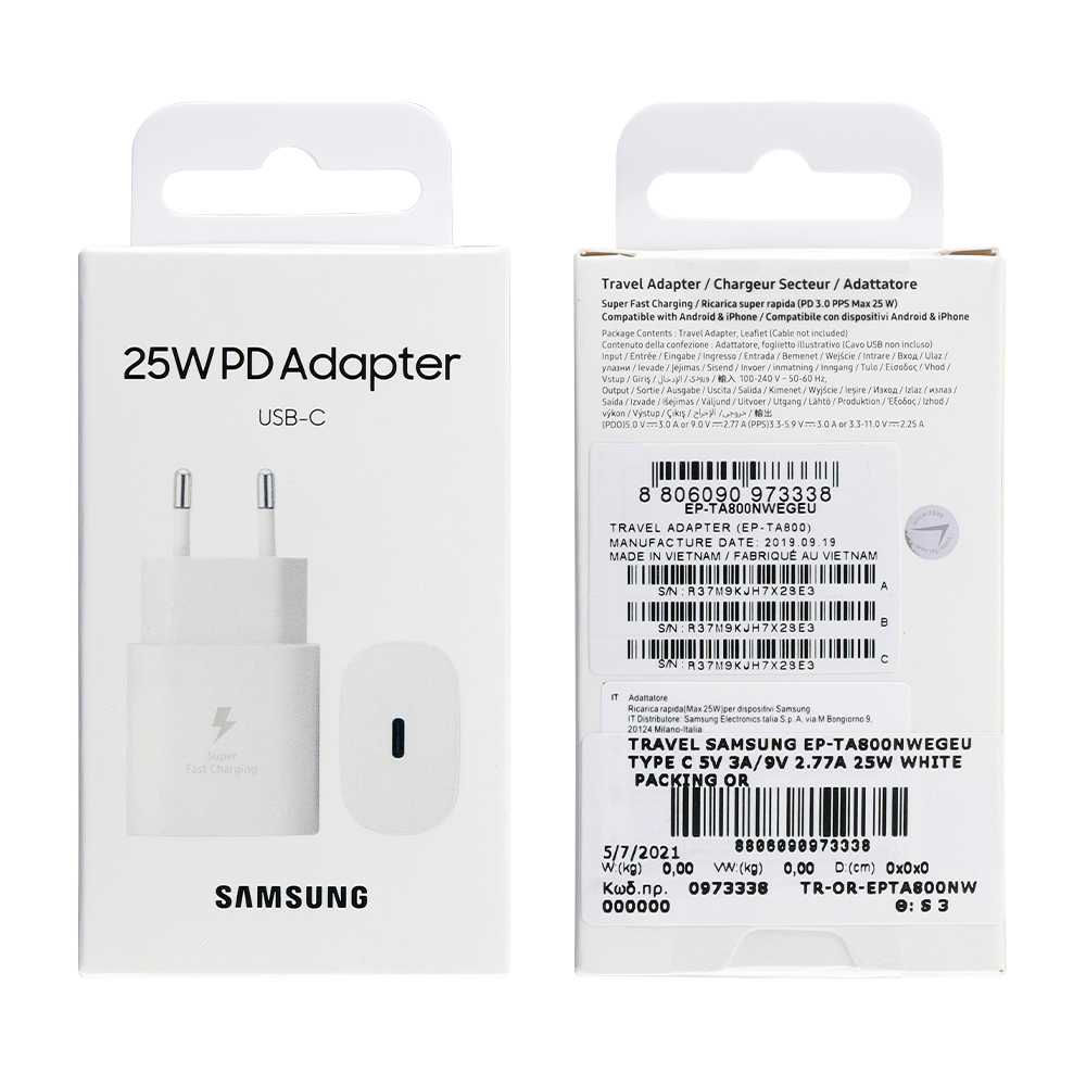 TRAVEL SAMSUNG EP-TA800NWEGEU TYPE C 5V 3A/9V 2.77A 25W WHITE PACKING OR - Image 2