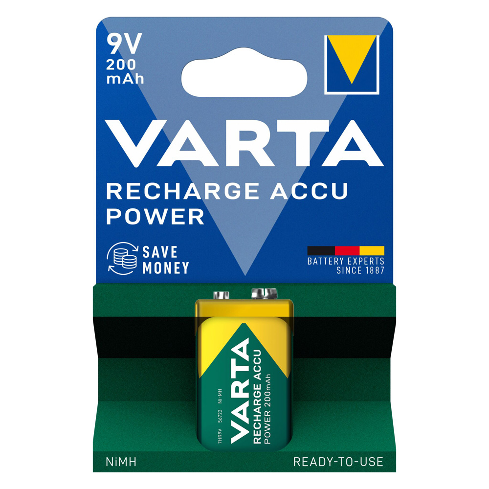 VARTA ΜΠΑΤΑΡΙΕΣ ΕΠΑΝΑΦΟΡΤΙΖΟΜΕΝΕΣ 6F22 / 9V 200mAh Ni-MH RECHARGE ACCU POWER READY TO USE 1/BLISTER