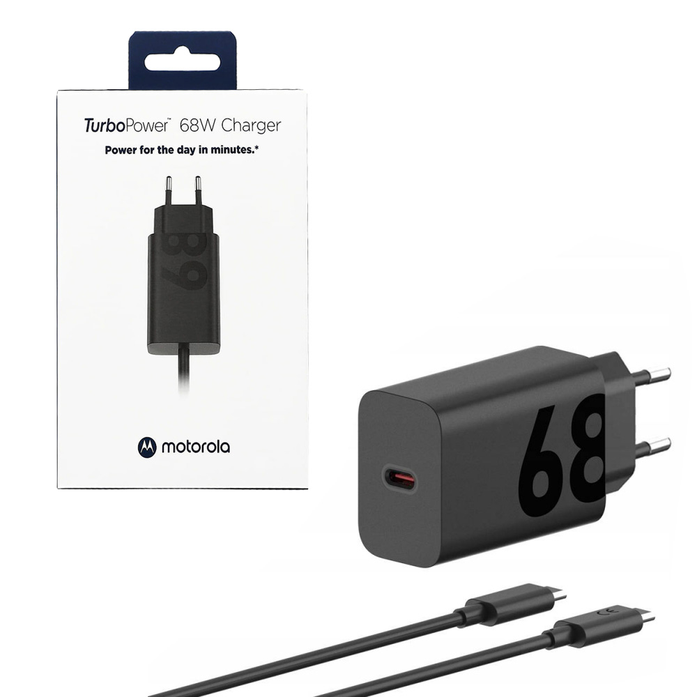 TRAVEL MOTOROLA PG38C06281 TYPE C 5V 5A/9V 4A/11V 6.5A/20V 3.4A 68W FAST CHARGE+USB DATA TYPE C TO TYPE C 6.5A BLACK PACKING OR
