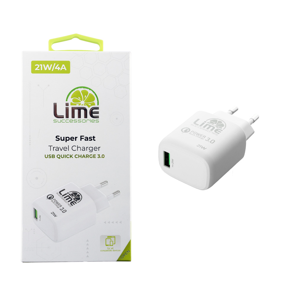 LIME USB 3.0 PD SUPER FAST TRAVEL QC 3.0 LTU22 4.0A 21W WHITE