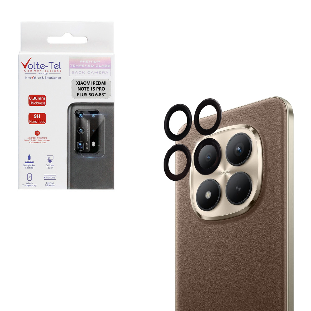 VOLTE-TEL CAMERA GLASS COVER XIAOMI REDMI NOTE 15 PRO/NOTE 15 PRO PLUS/ POCO M8 PRO 5G 6.83" 9H 0.30MM EASY APPLICATION BLACK