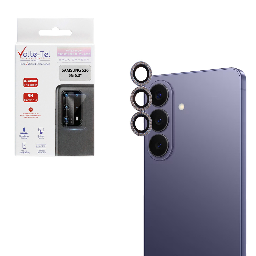 VOLTE-TEL CAMERA GLASS COVER SAMSUNG S26 5G 6.3" 9H 0.33MM EASY APPLICATION WITH STRASS LIGHT BLUE