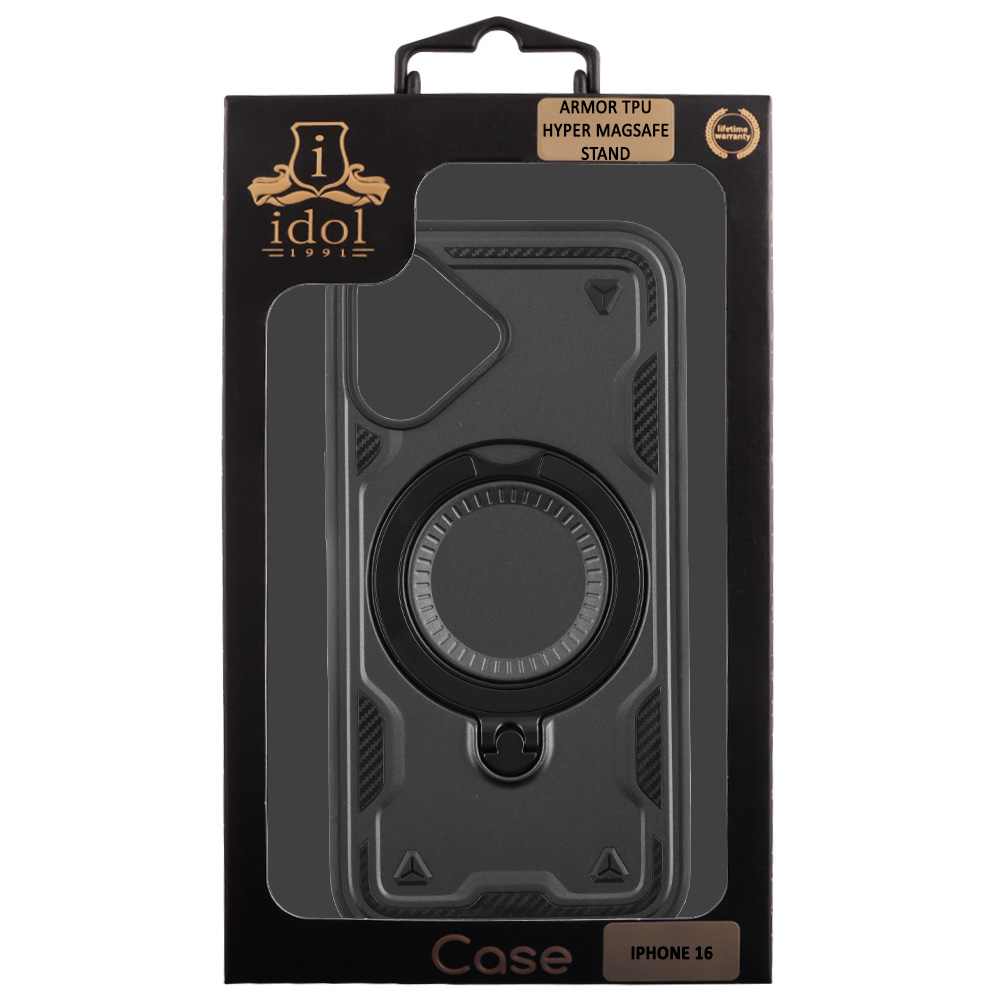 IDOL 1991 ΘΗΚΗ IPHONE 16 6.1" ARMOR TPU HYPER MAGSAFE STAND CAMERA GUARD BLACK - Image 2