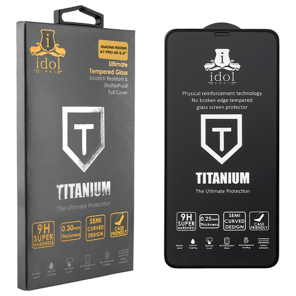 IDOL 1991 TEMPERED GLASS XIAOMI REDMI A7 PRO 4G FULL GLUE TITANIUM <br><br><br>IDOL 1991 TEMPERED GLASS XIAOMI REDMI A7 PRO 4G 6.9 in 9H 0.25mm TITANIUM SEMI CURVED FULL GLUE BLACK