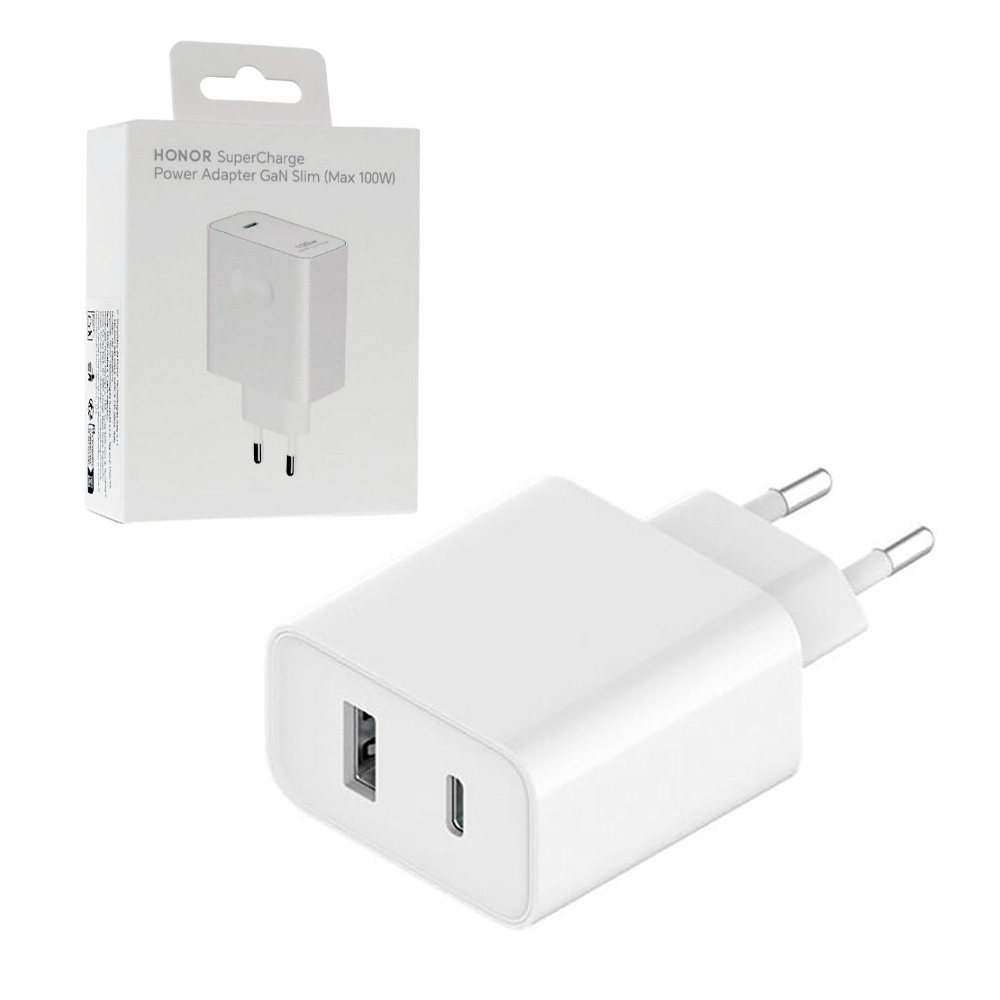 TRAVEL HONOR HN-200500EP2 GAN SUPER CHARGE TYPE C 5V/3A 9V/3A 12V/5A 15V/5A 20V/5A 100W +TYPE C 6A WHITE PACKING OR