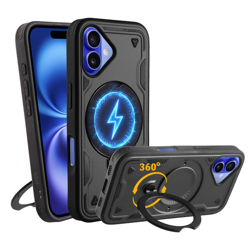 IDOL 1991 ΘΗΚΗ IPHONE 16 6.1" ARMOR TPU HYPER MAGSAFE STAND CAMERA GUARD BLACK
