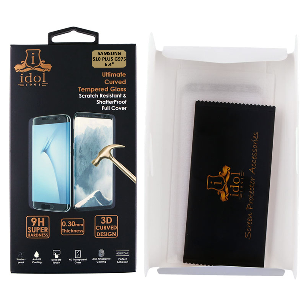 IDOL 1991 GLAMOUR TEMPERED GLASS SAMSUNG S10 PLUS G975 6.4in 9H 0.30mm FULL COVER 3D EDGE FINGER UNLOCK BLACK - Image 3