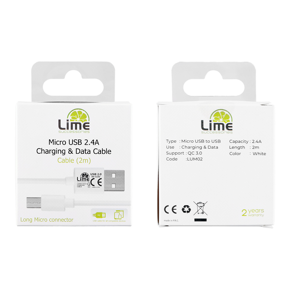 LIME MICRO USB DEVICES LONG USB 2.4A ΦΟΡΤΙΣΗΣ-DATA 2m LUM02 WHITE - Image 4