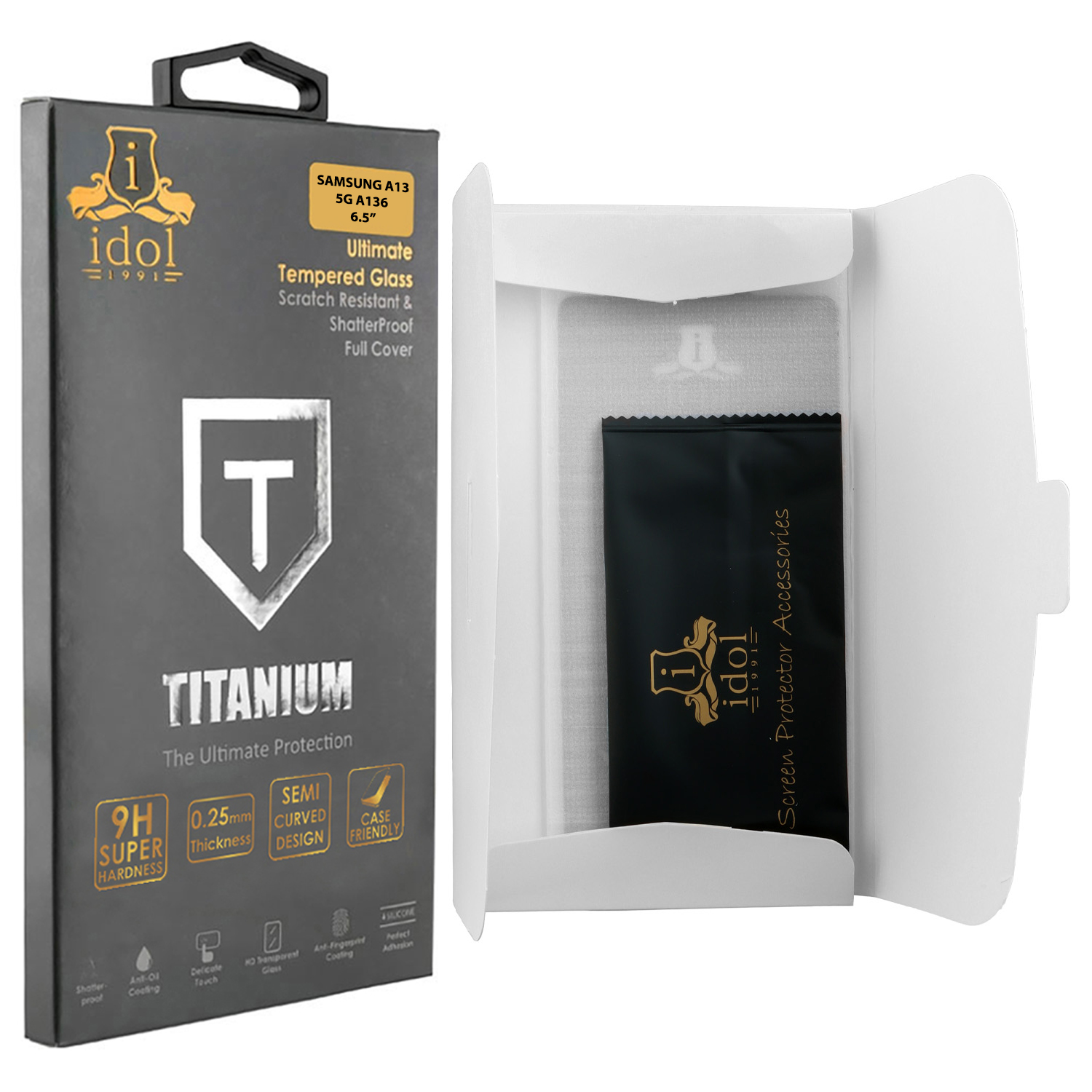 IDOL 1991 TITANIUM TEMPERED GLASS SAMSUNG A13 5G A136 6.5in 9H 0.25mm SEMI CURVED FULL GLUE BLACK - Image 3