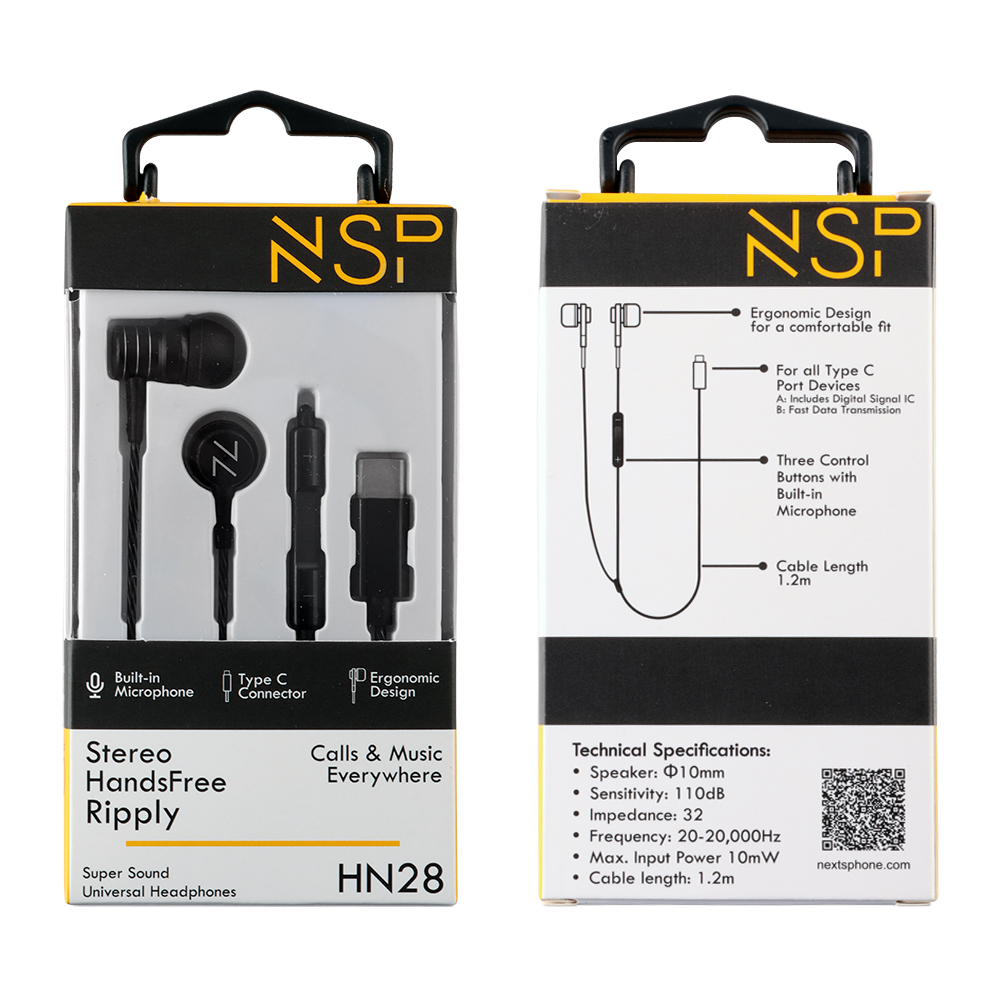 NSP HANDS FREE STEREO UNIVERSAL TYPE C 1.2m RIPPLY HN28 WITH REMOTE AND MIC BLACK - Image 4