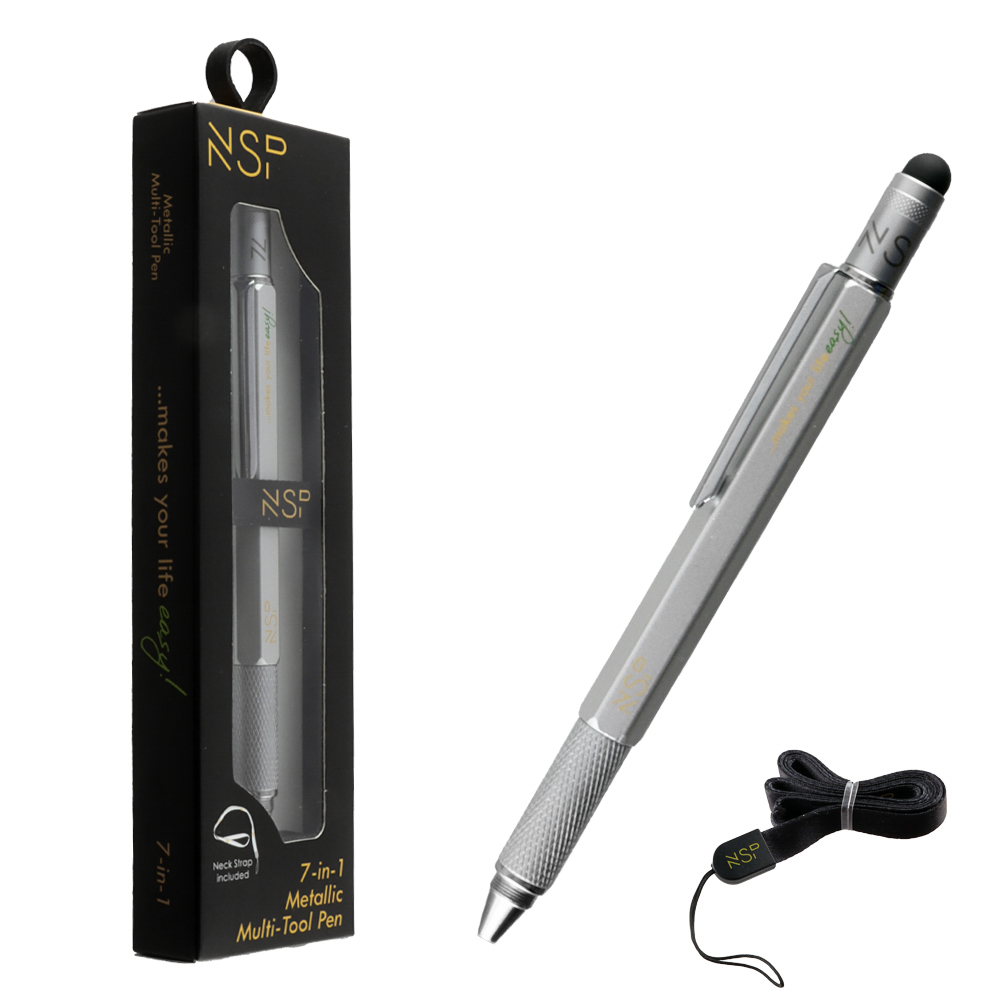 NSP ΣΤΥΛΟ 7 IN 1 METALLIC MULTI-TOOL PEN SILVER (WITH RED INK) - Image 2