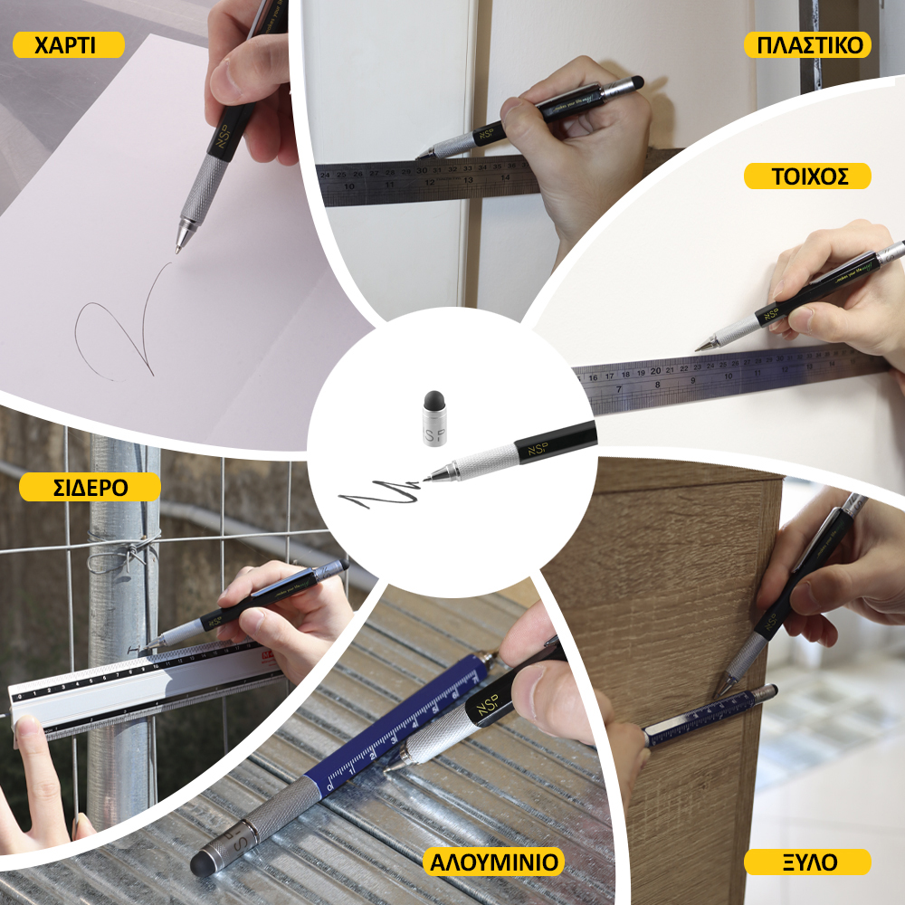 NSP ΣΤΥΛΟ 7 IN 1 METALLIC MULTI-TOOL PEN SILVER (WITH RED INK) - Image 8
