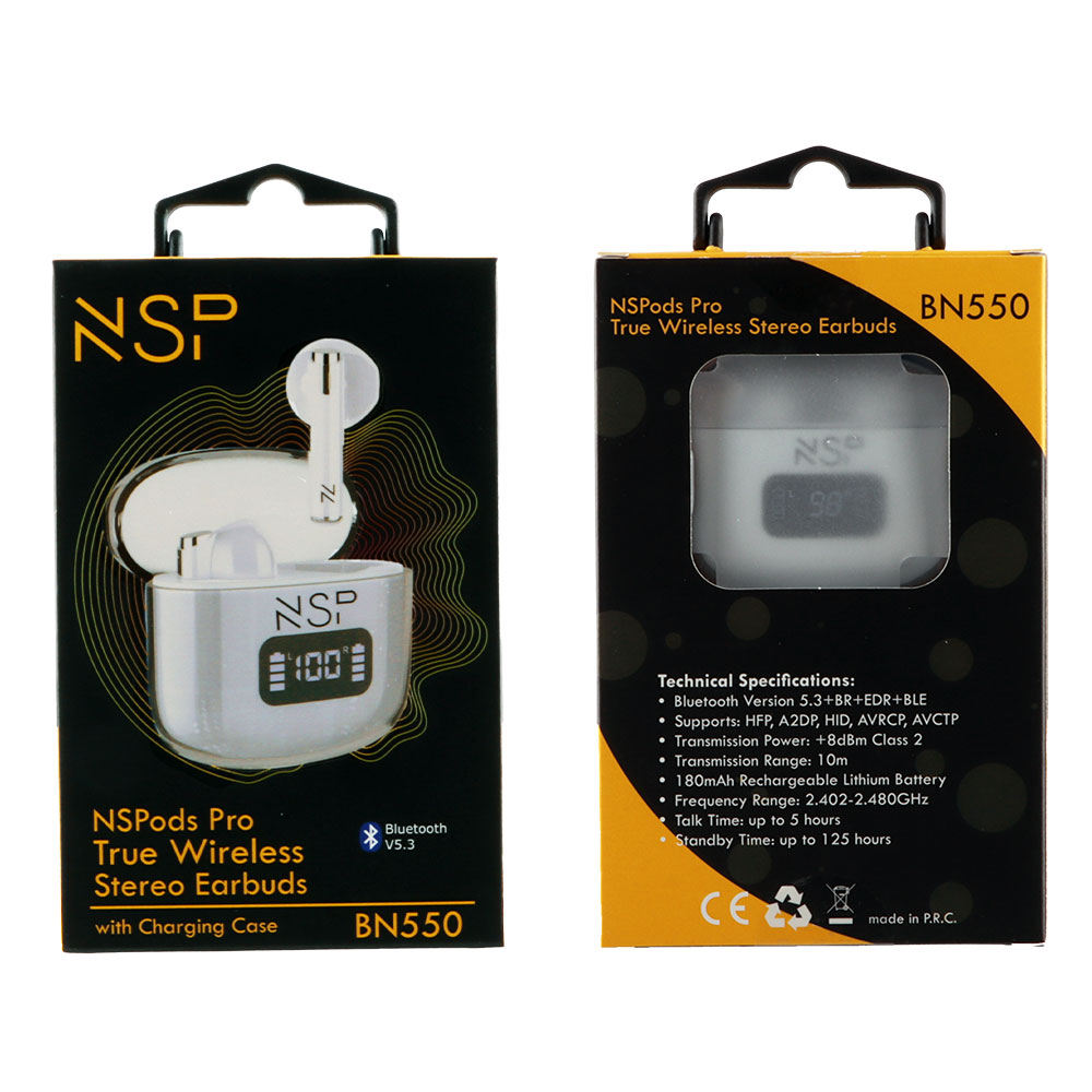 NSP BLUETOOTH STEREO BN550 NSPODS TWS HEADSET V5.3 ΜΕ ΘΗΚΗ ΦΟΡΤΙΣΗΣ - ΜΕΤΑΦΟΡΑΣ LED LCD WHITE - Image 9