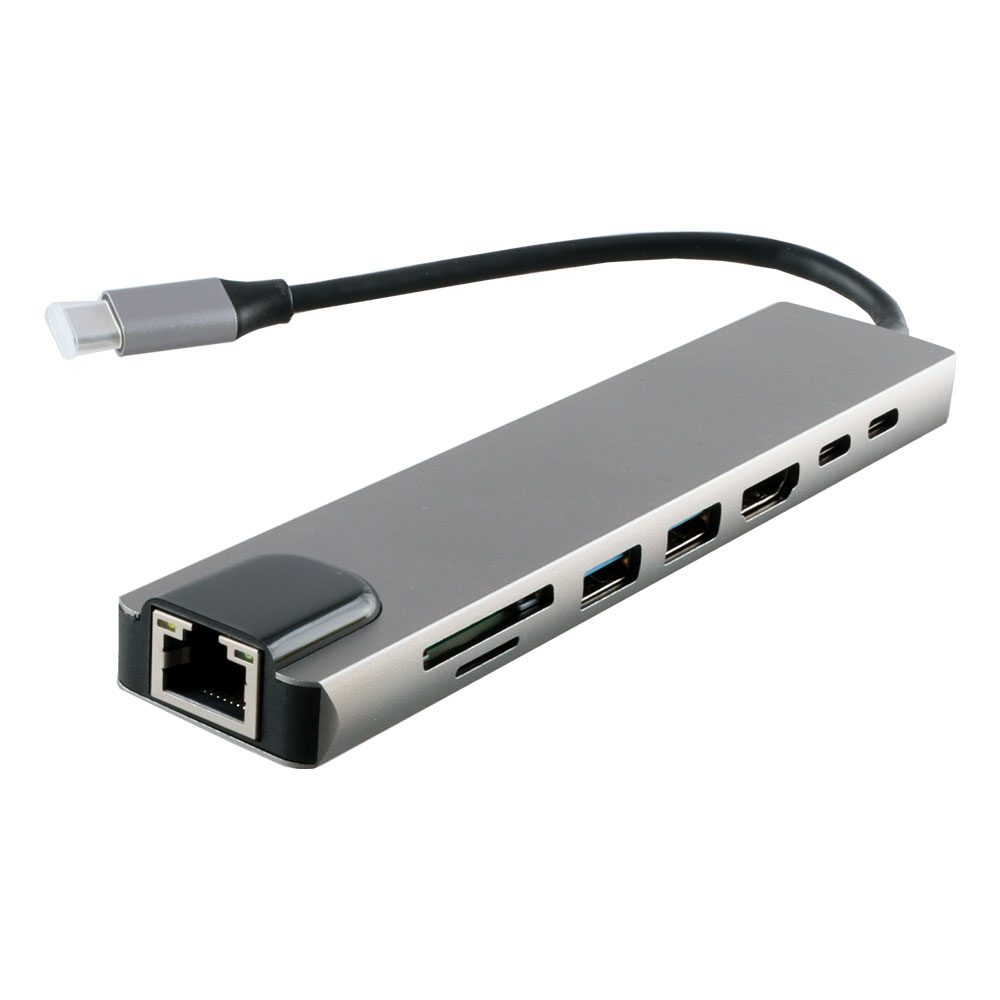 NSP N14 8 IN 1 USB-C HUB TYPE C TO HDMI 4K 30HZ/2 USB 480Mbps/PD 87W/USB C/F / SD/TF USB 2.0 /RJ45 100Mbps ALU GREY - Image 3