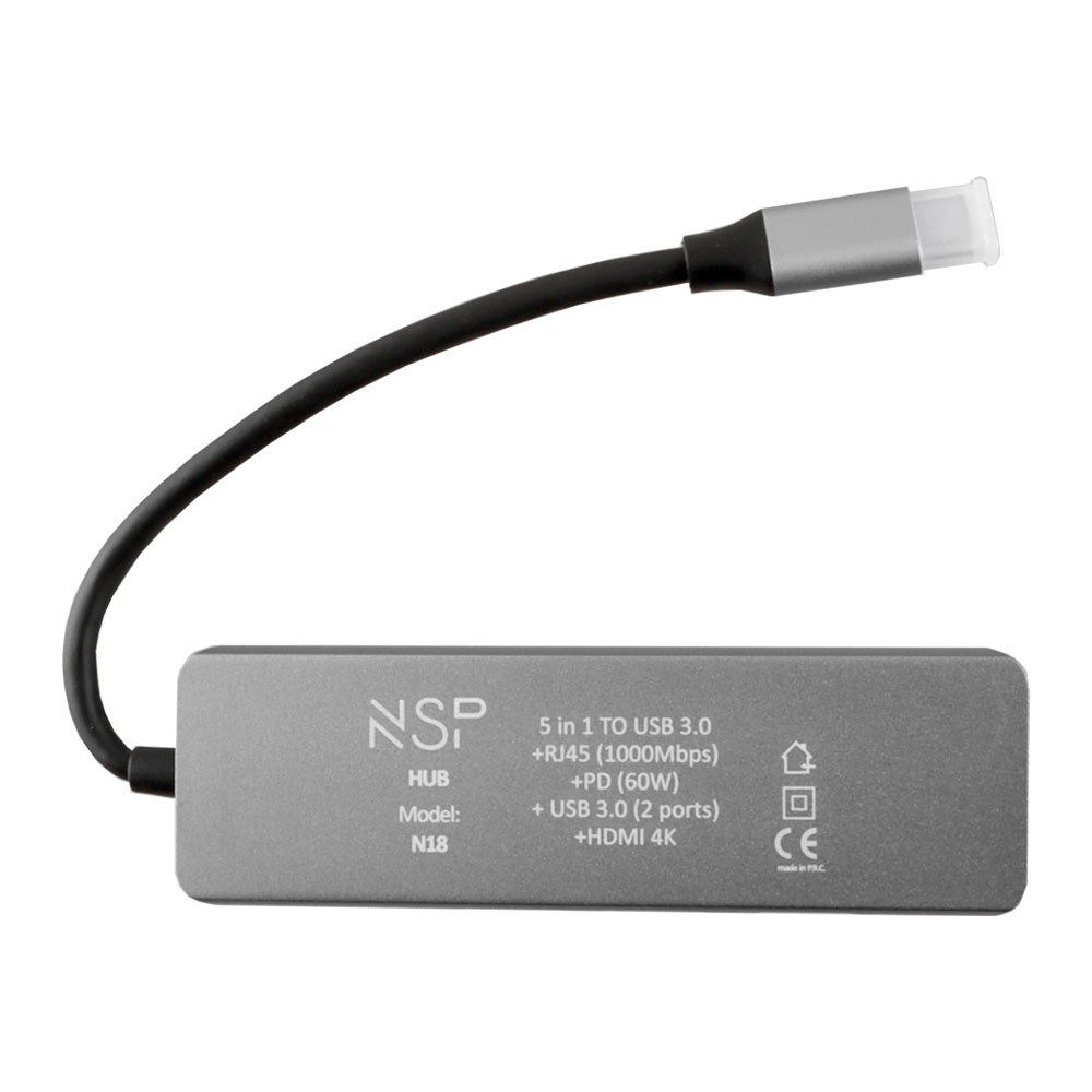 NSP N18 5 IN 1 USB-C HUB TYPE C TO USB 3.0/RJ45 1000Mbps/PD 60W/USB 3.0 X2/ HDMI 4K ALU GREY - Image 4