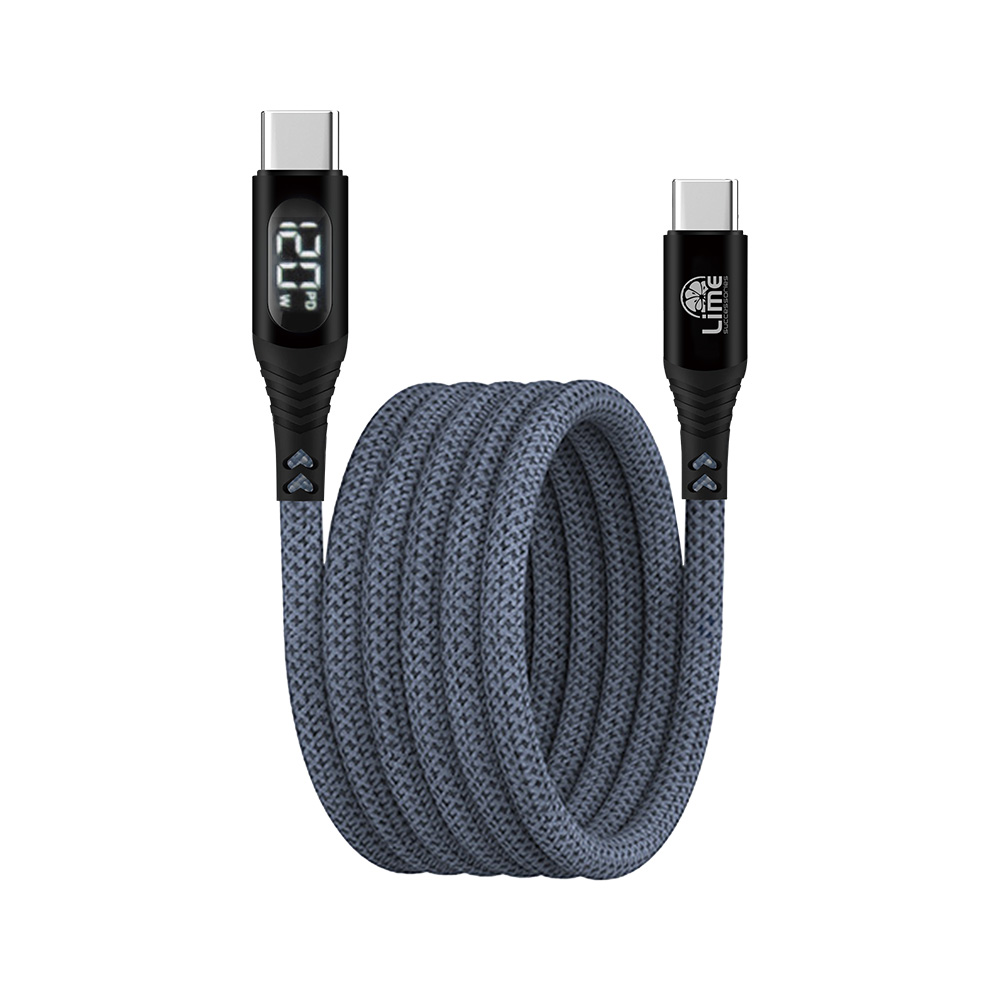LIME USB-C TYPE C TO USB-C TYPE C 6A ΦΟΡΤΙΣΗΣ-DATA DURABLE MAGNETIC BRAIDED WITH LED DISPLAY 1.2m LBMLCC01 120W GREY - Image 2