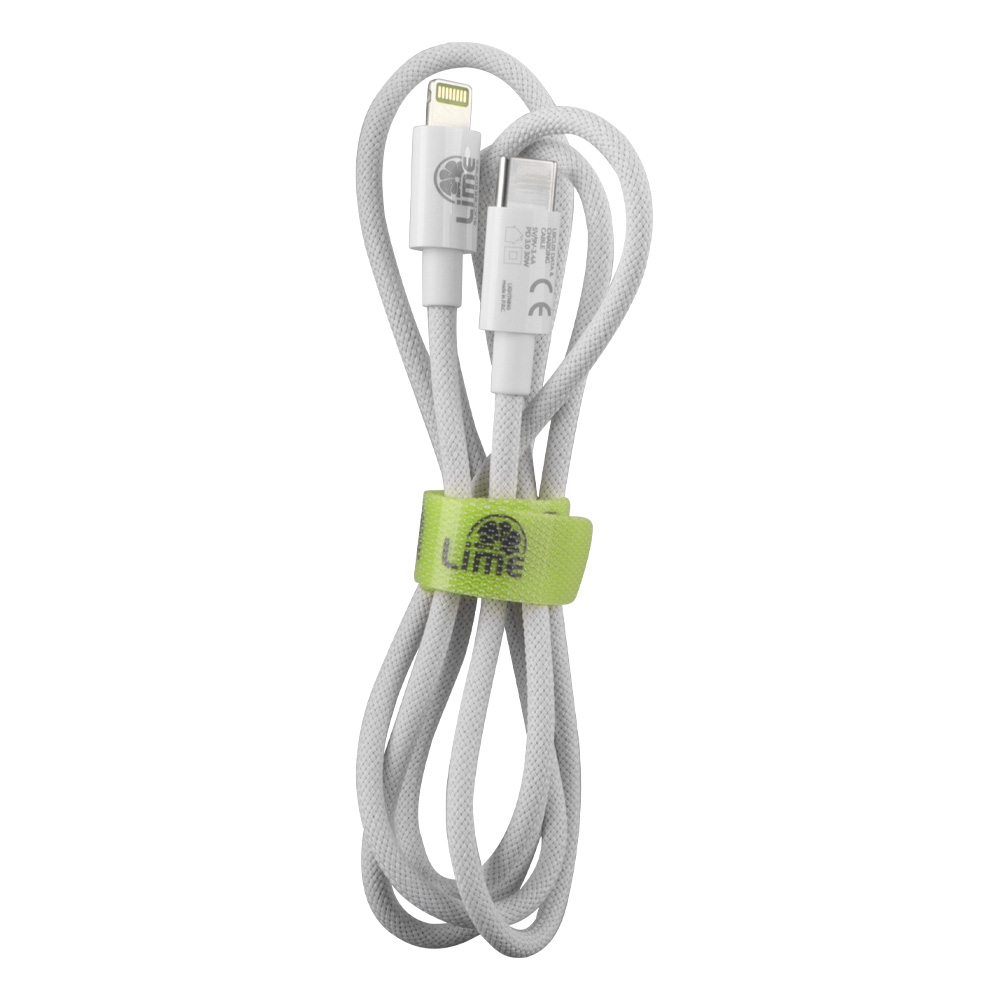 LIME LIGHTNING TO USB-C 3.4A ΦΟΡΤΙΣΗΣ-DATA DURABLE BRAIDED 1m LBCL01 30W WHITE - Image 3