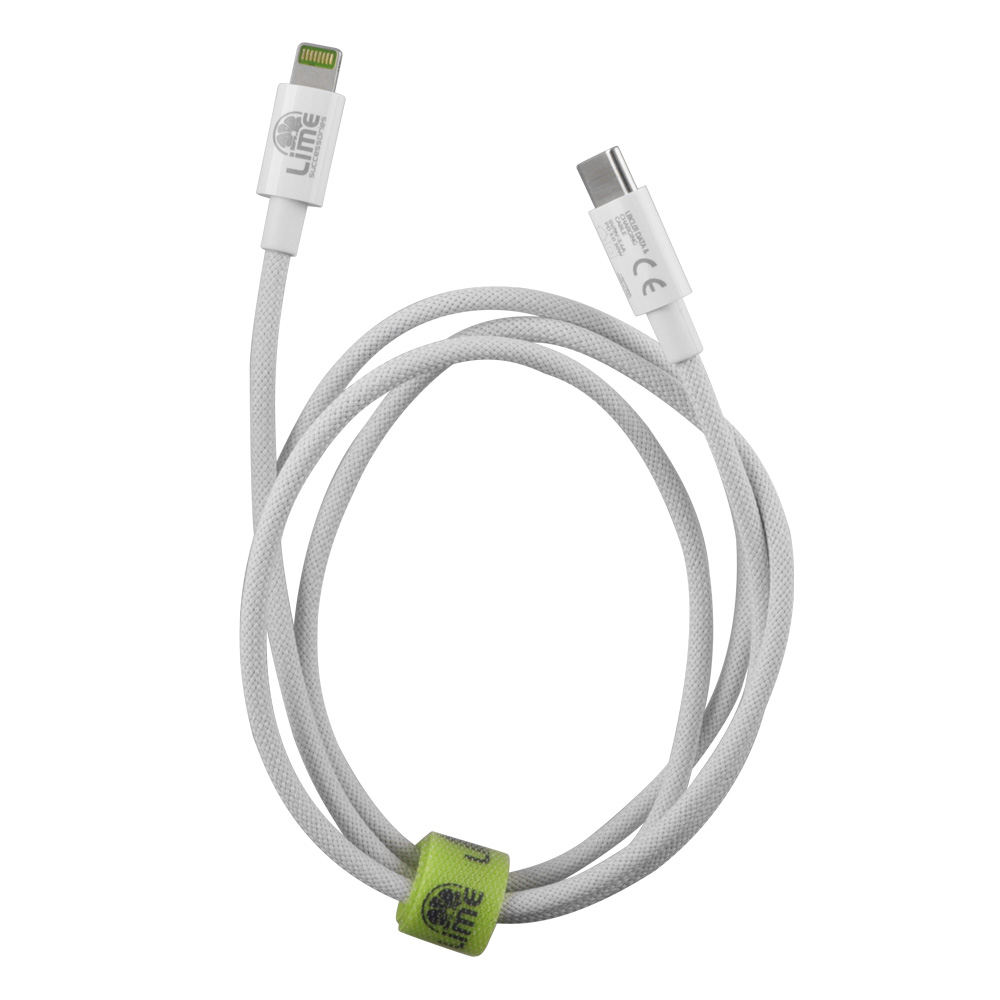 LIME LIGHTNING TO USB-C 3.4A ΦΟΡΤΙΣΗΣ-DATA DURABLE BRAIDED 1m LBCL01 30W WHITE - Image 4