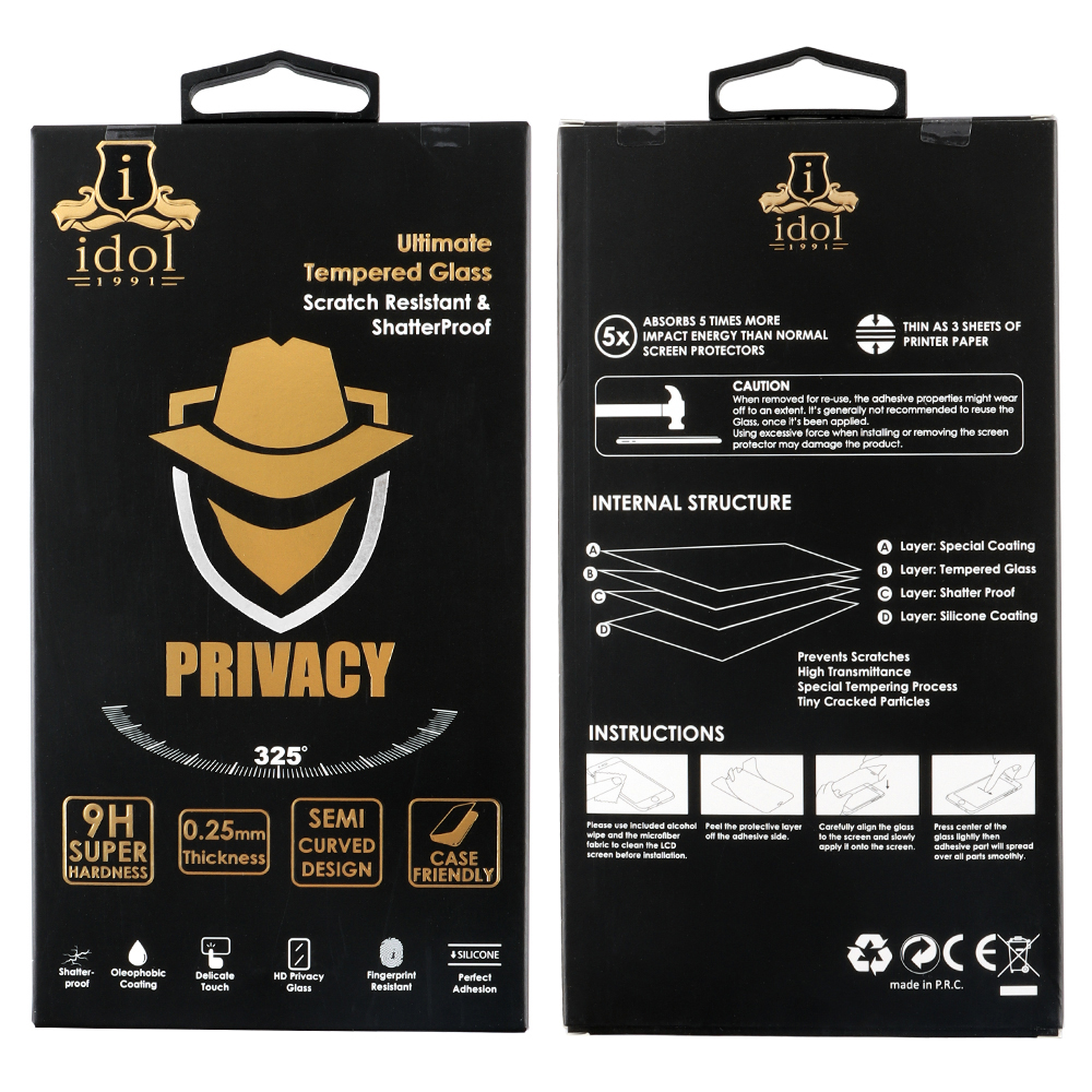 IDOL 1991 PRIVACY ANTISPY TEMPERED GLASS SAMSUNG A56 5G A566 6.7in 9H 0.25mm SEMI CURVED FULL GLUE BLACK - Image 7