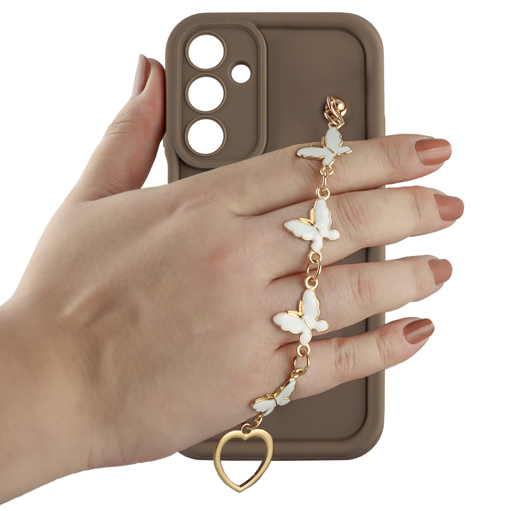 VOLTE-TEL SILICON TPU WITH STRAP ΘΗΚΗ SAMSUNG A16 4G A165/A16 5G A166 6.7in FULL CAMERA PROTECTION BROWN WITH WHITE BUTTERFLIES - Image 2