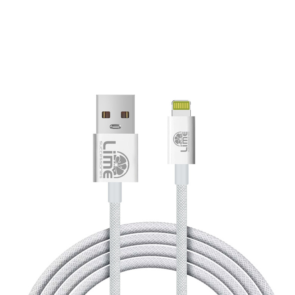 LIME LIGHTNING TO USB 3A ΦΟΡΤΙΣΗΣ-DATA DURABLE BRAIDED 1m LBUL01 WHITE - Image 2