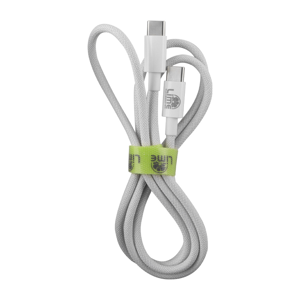 LIME USB-C TYPE C TO USB-C TYPE C 6A ΦΟΡΤΙΣΗΣ-DATA DURABLE BRAIDED 1m LBCC02 120W WHITE - Image 3